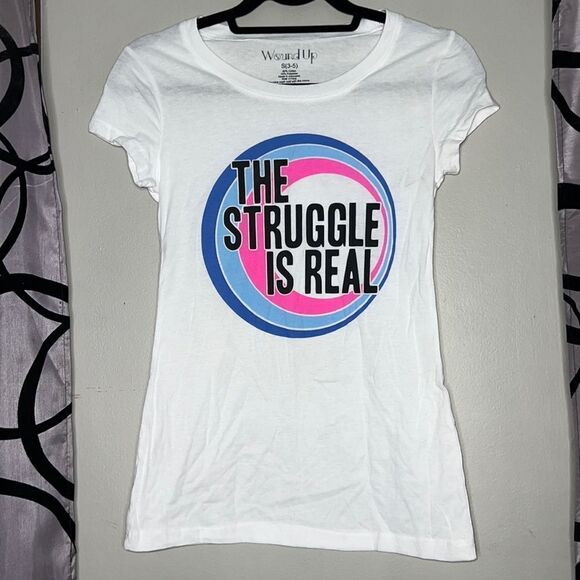 The Struggle Is Real Womens Graphic Short Sleeve T-Shirt, White Size Small 3-5 - Picture 1 of 6